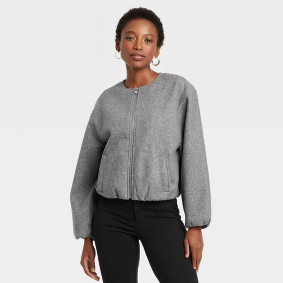 NEW Women's Felt Bomber Jacket - A New Day™ Gray XL - Picture 1 of 5